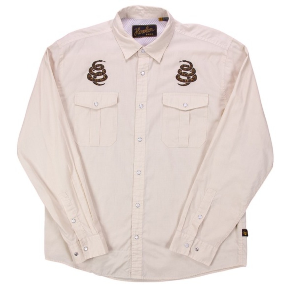 Howler Brothers‎ Guacho Snap Shirt Mens L Beige Off White Snake '20 Western